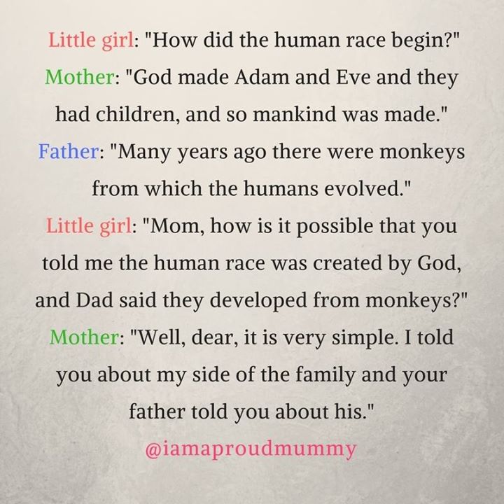 LITTLE GIRL HOW DID THE HUMAN RACE BEGIN MOTHER GOD MA ProudMummy 
